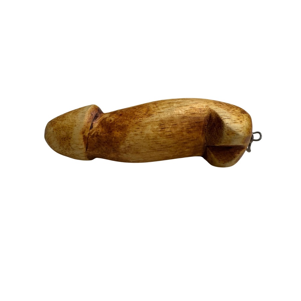 Hand Carved Wooden Phallic Keychain Novelty Gag Gift Folk Art Brown 3.25 Inch